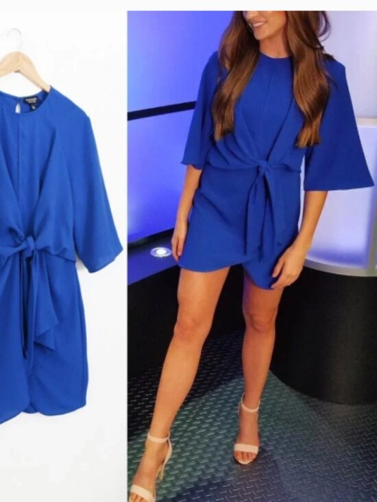 Topshop Dresses & Skirts - Topshop Dress Wide Half Sleeves Knot Tie Front Cobalt Royal Blue Mini Dress US 8